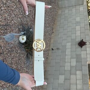Michael Kors White Belt with Gold Logo Buckle